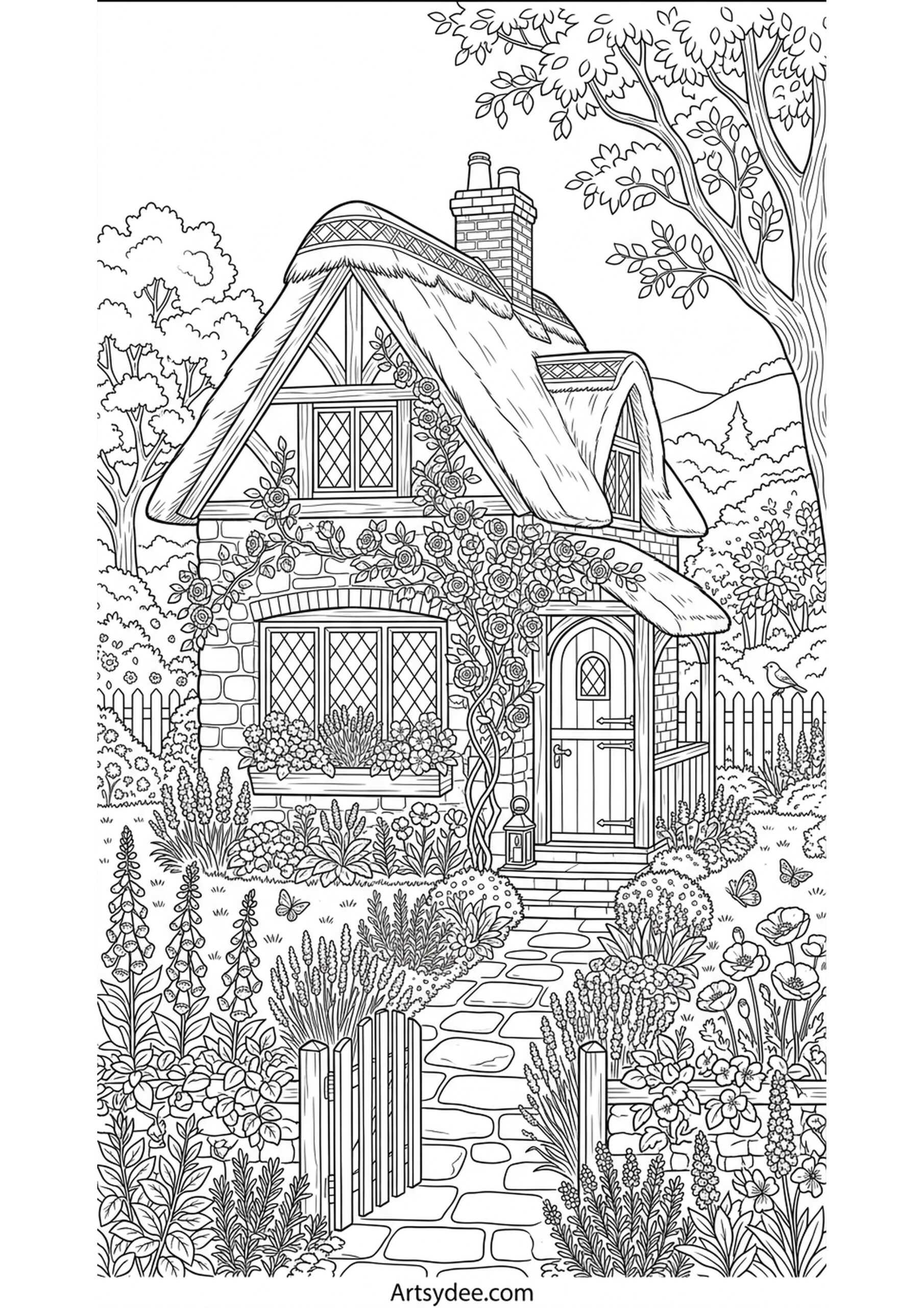Cottagecore wildflower coloring page printable