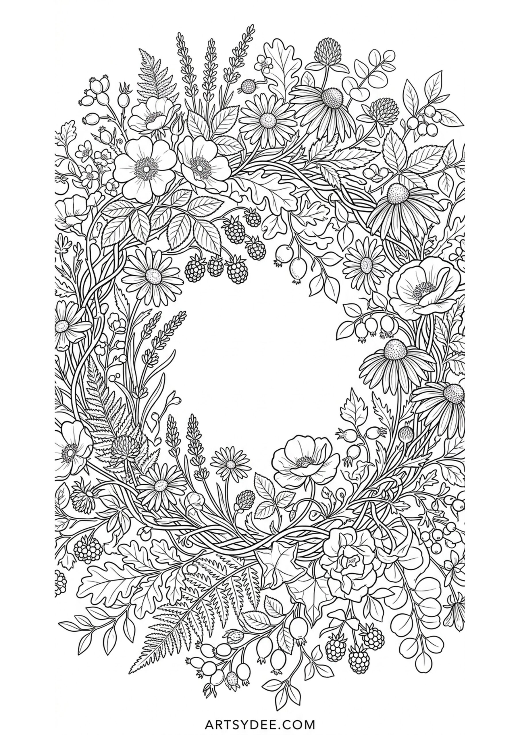 Cottagecore cottage scene coloring page printable
