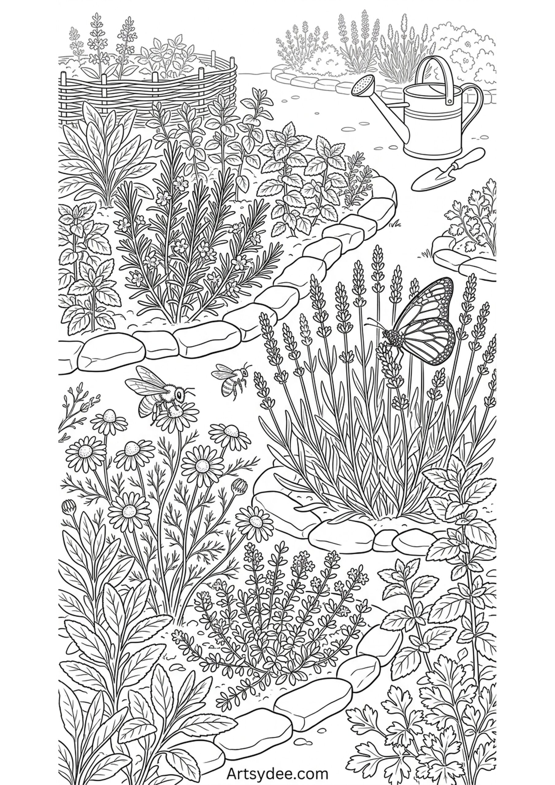 Cottagecore hedgehog coloring page printable