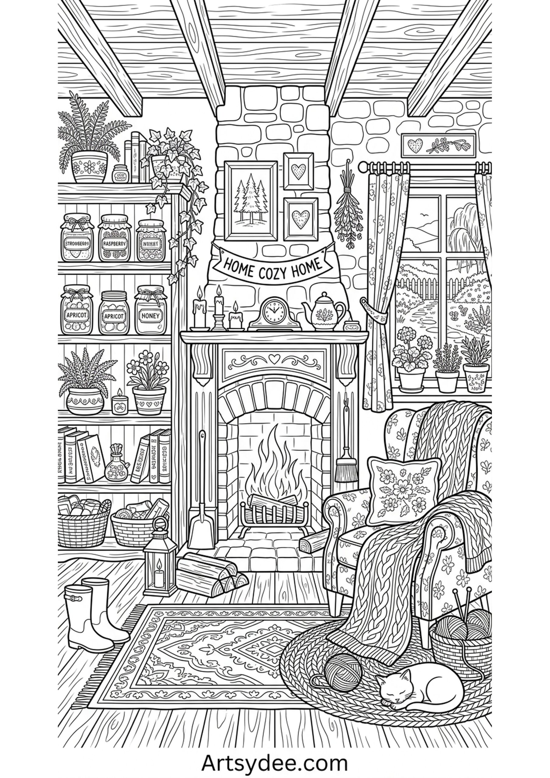 Cottagecore garden coloring page printable