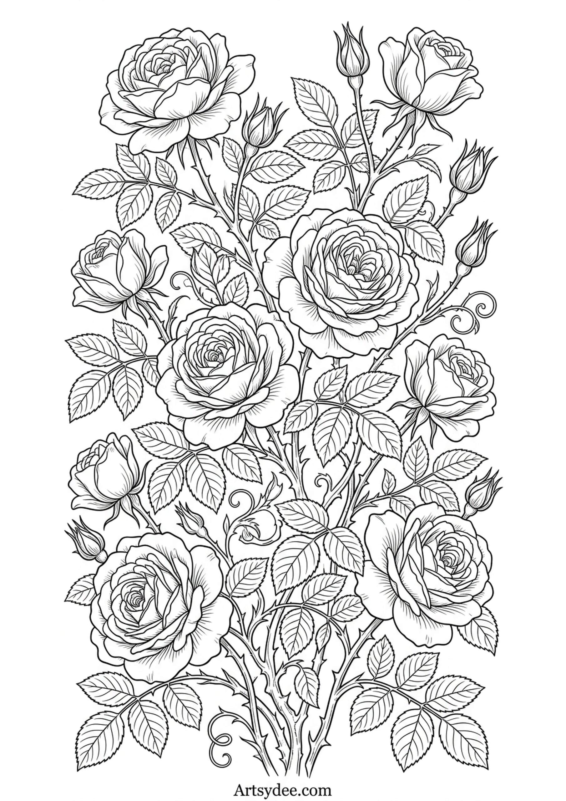 Cottagecore teacup and flowers coloring page printable