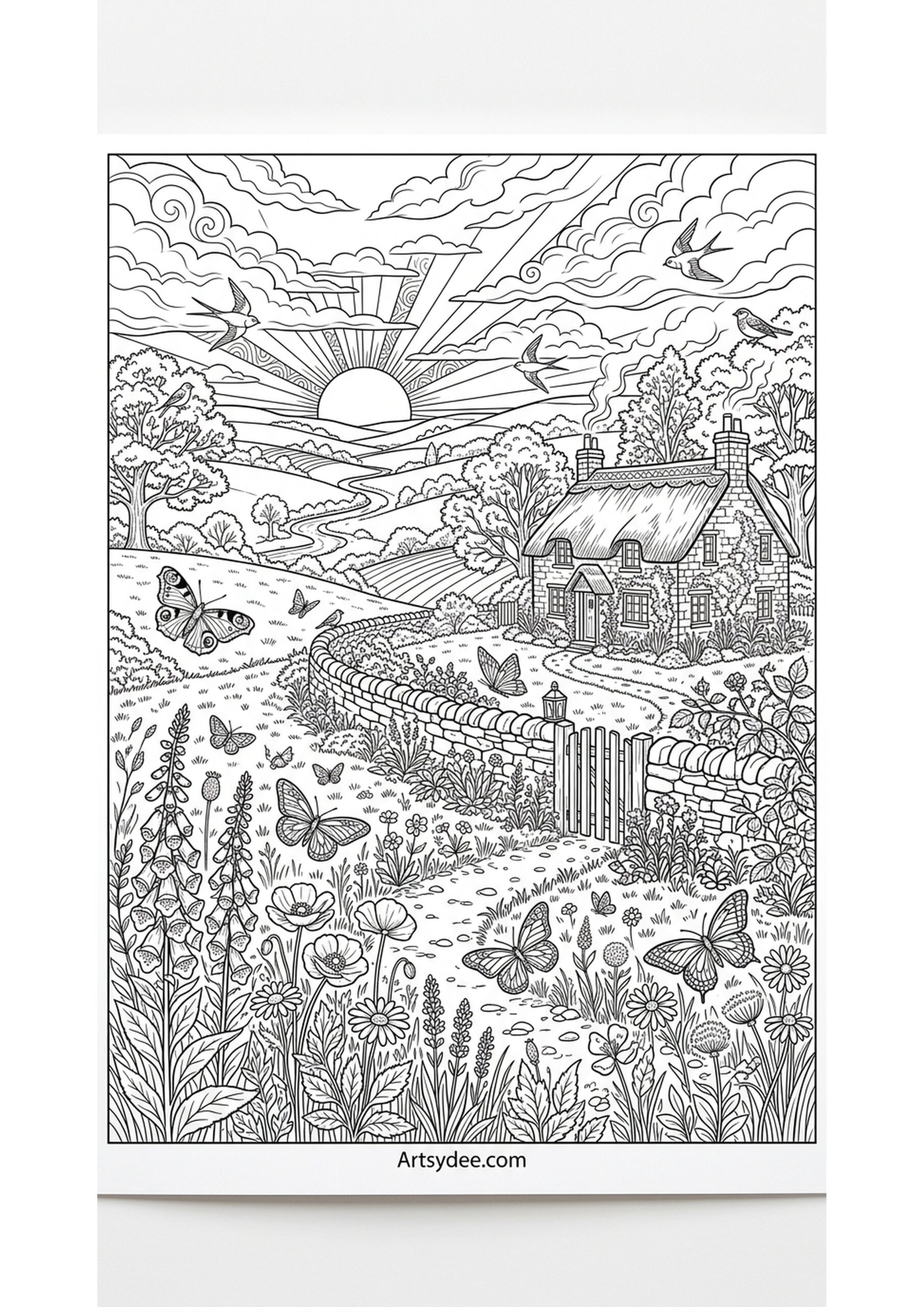 Cottagecore woodland animals coloring page printable