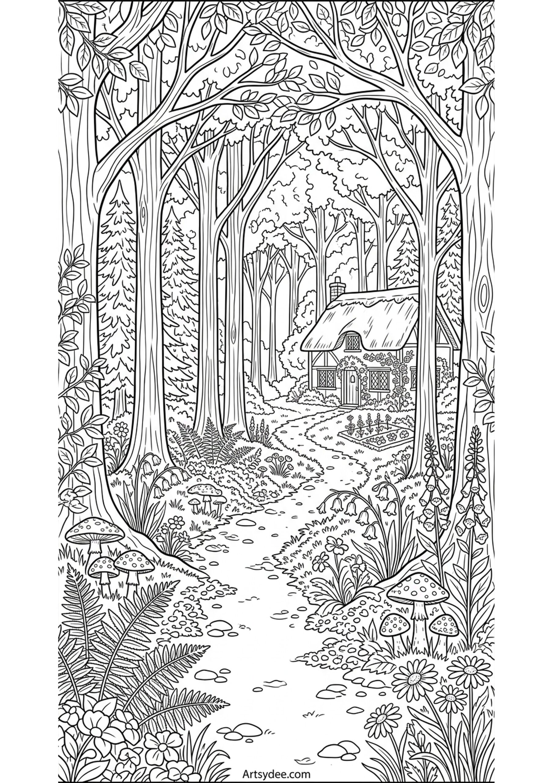 Cottagecore floral wreath coloring page printable