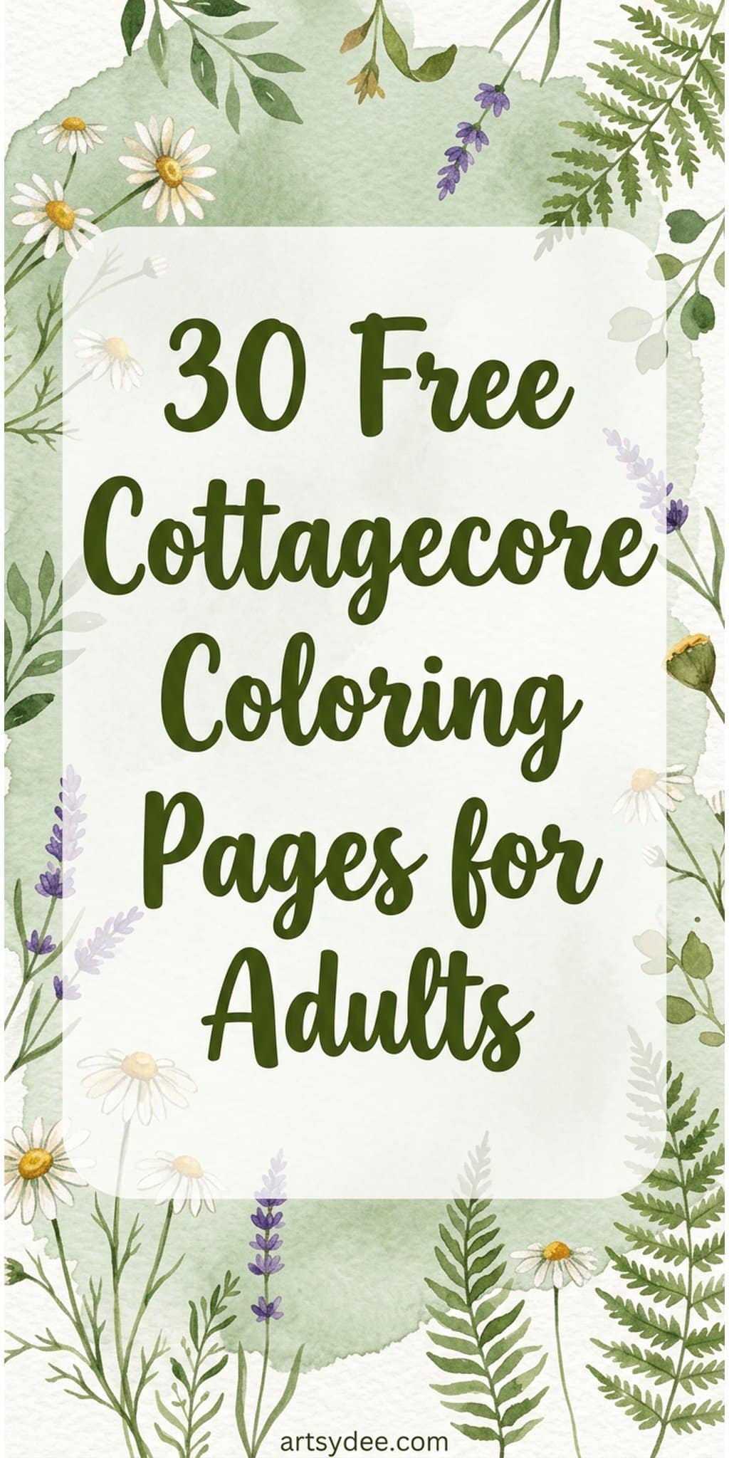 Cottagecore coloring pages free printable PDF with mushrooms flowers and botanical designs