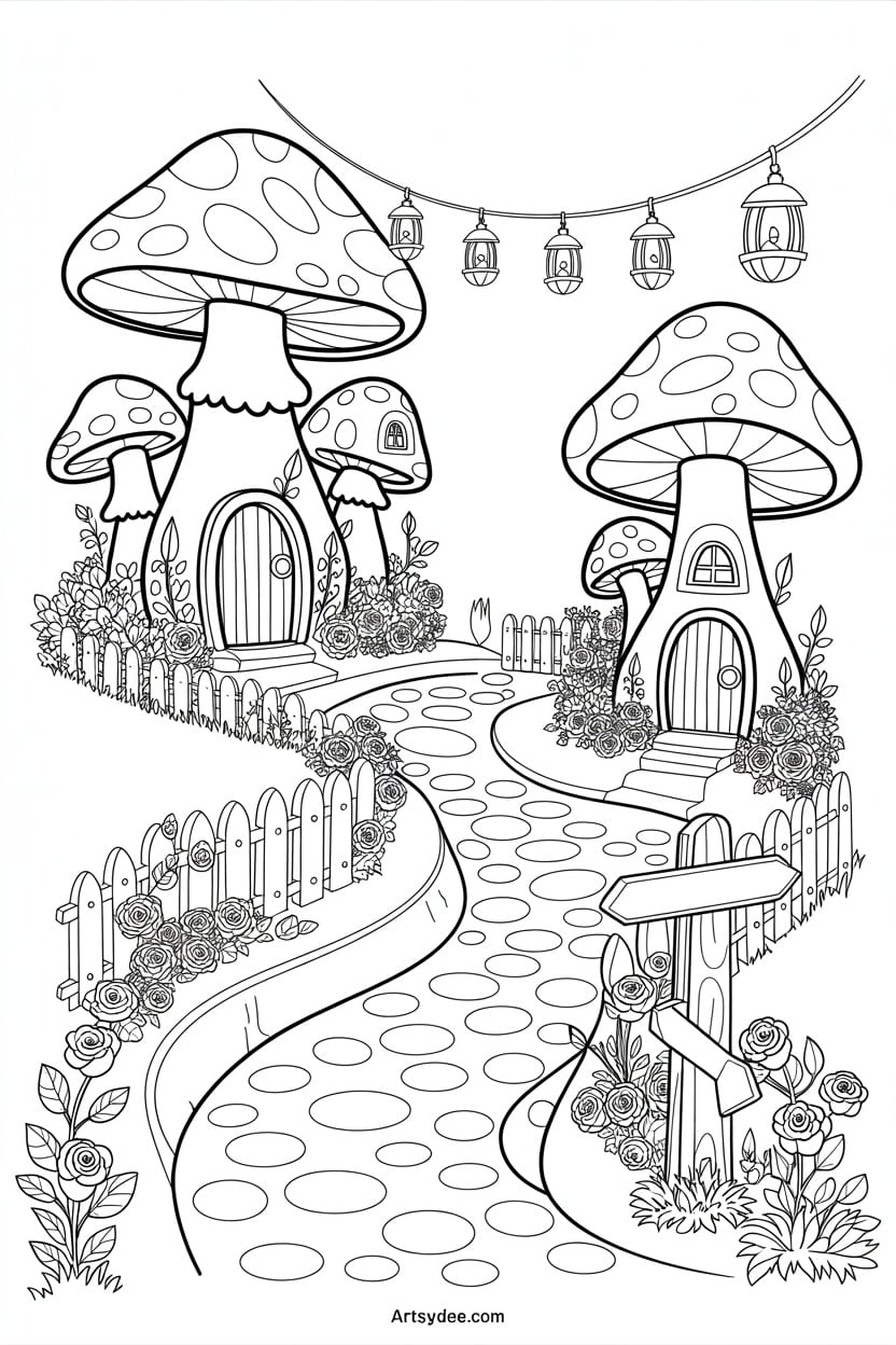 Pin this &mdash; 57 free mushroom coloring pages printable PDF for kids and adults, whimsical and botanical mushroom designs