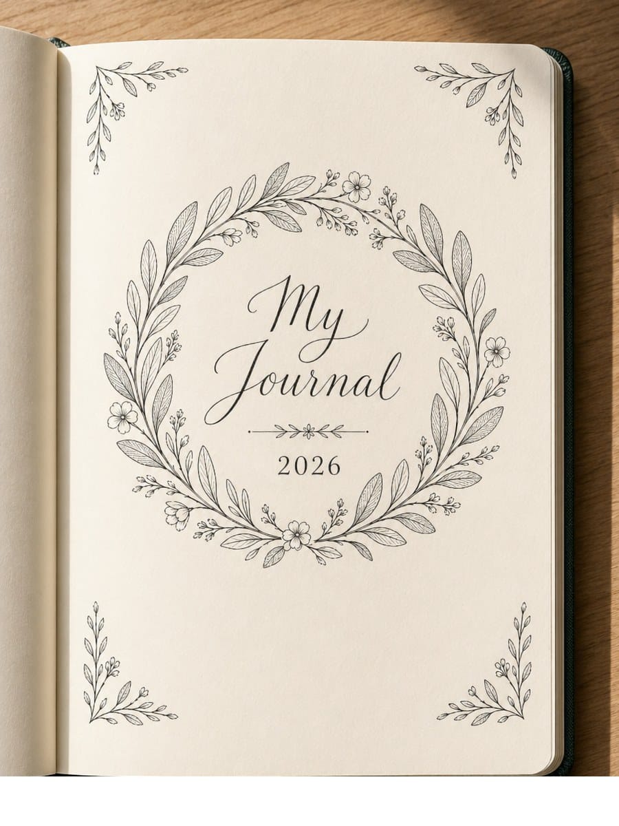 Bullet journal cover page hand-drawn on cream paper