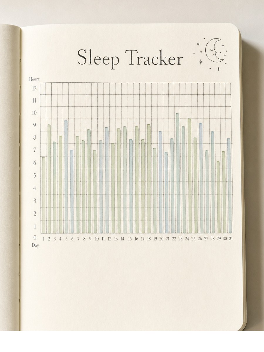 Bullet journal sleep tracker hand-drawn on cream paper