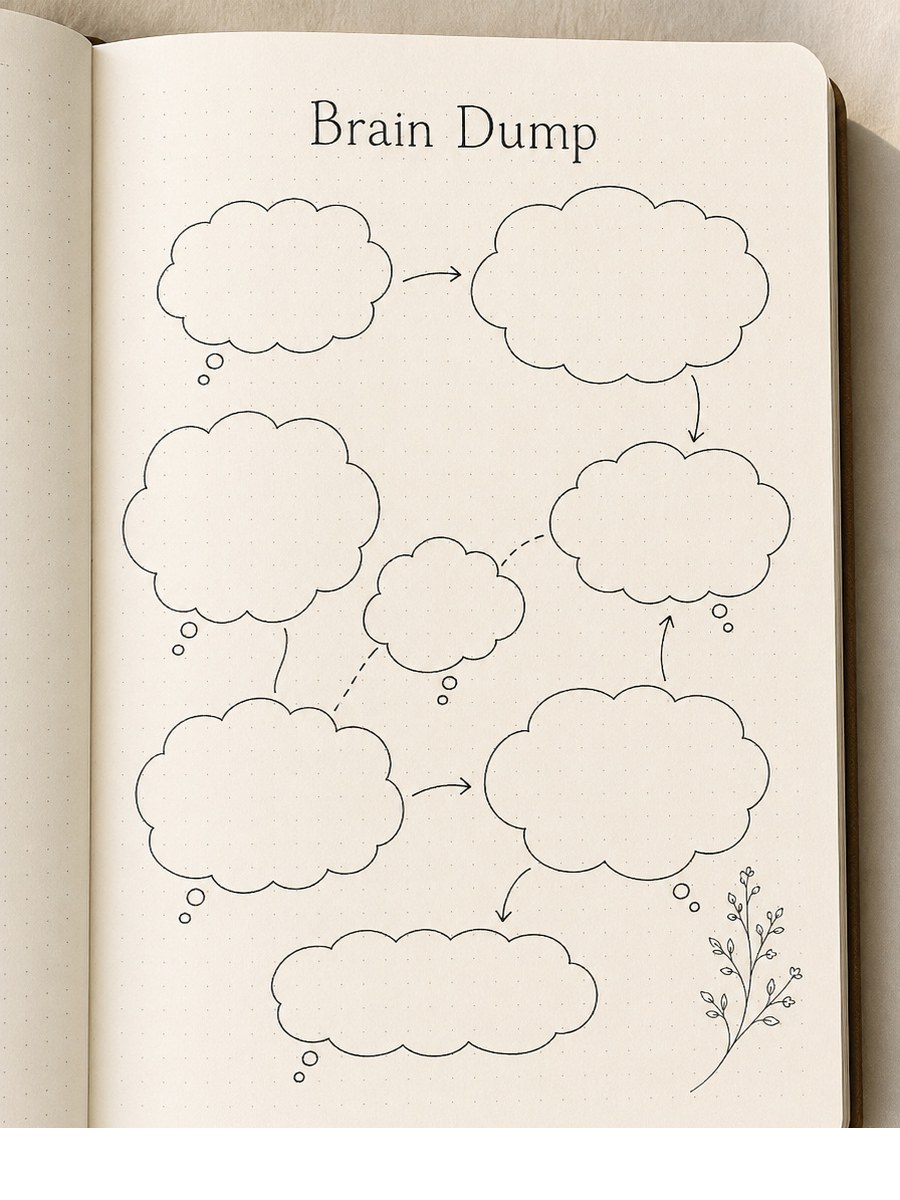 Bullet journal brain dump hand-drawn on cream paper