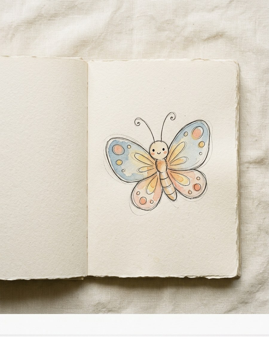 Simple Cartoon drawing on cream sketchbook paper