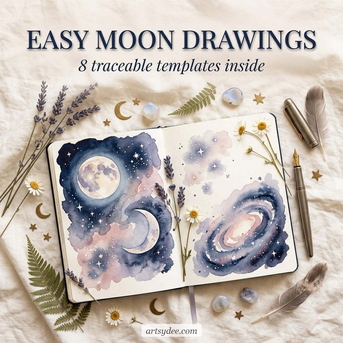 8 Easy Moon Drawings for Beginners &mdash; free printable moon template pack from Artsydee