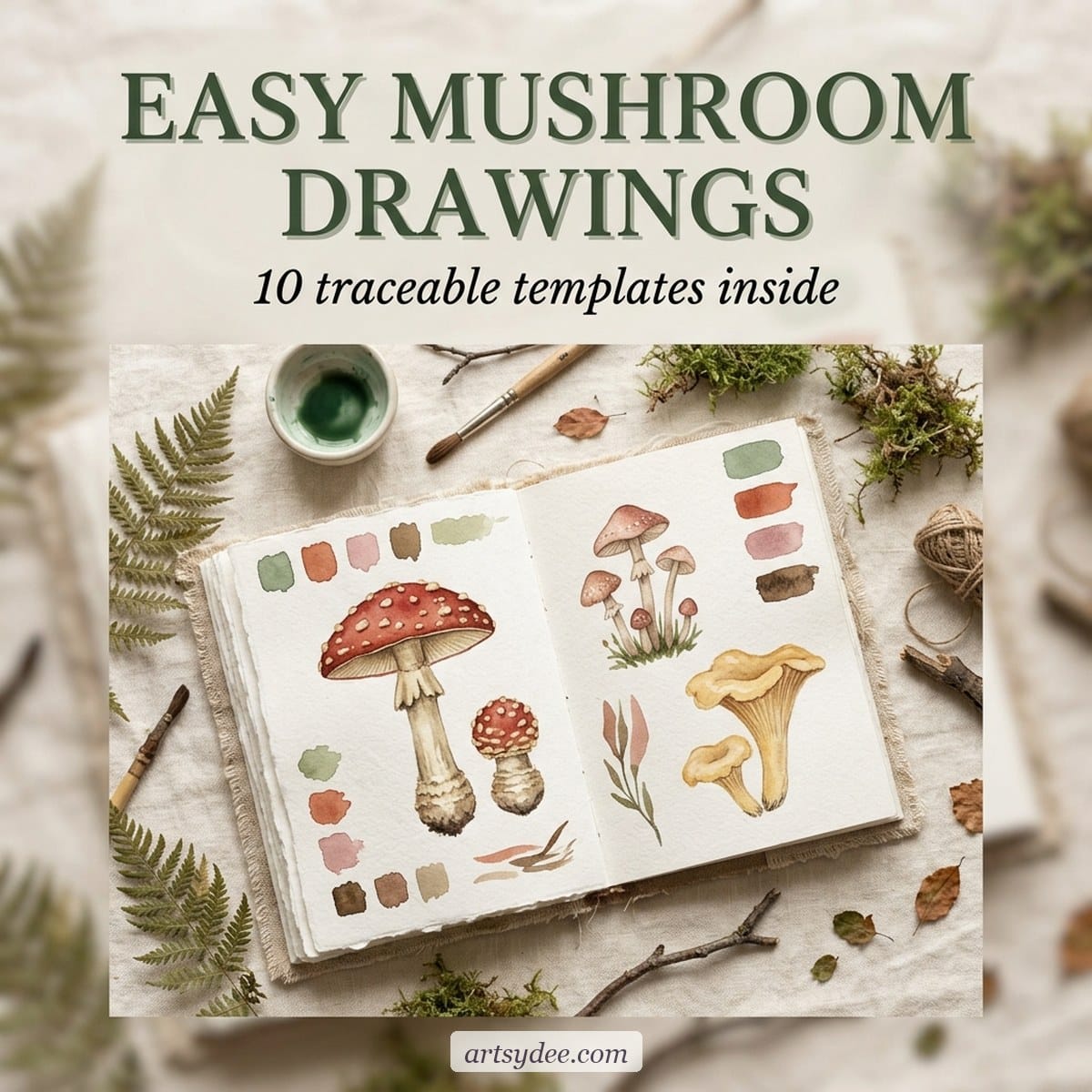 10 Easy Mushroom Drawings &mdash; free printable mushroom template pack from Artsydee