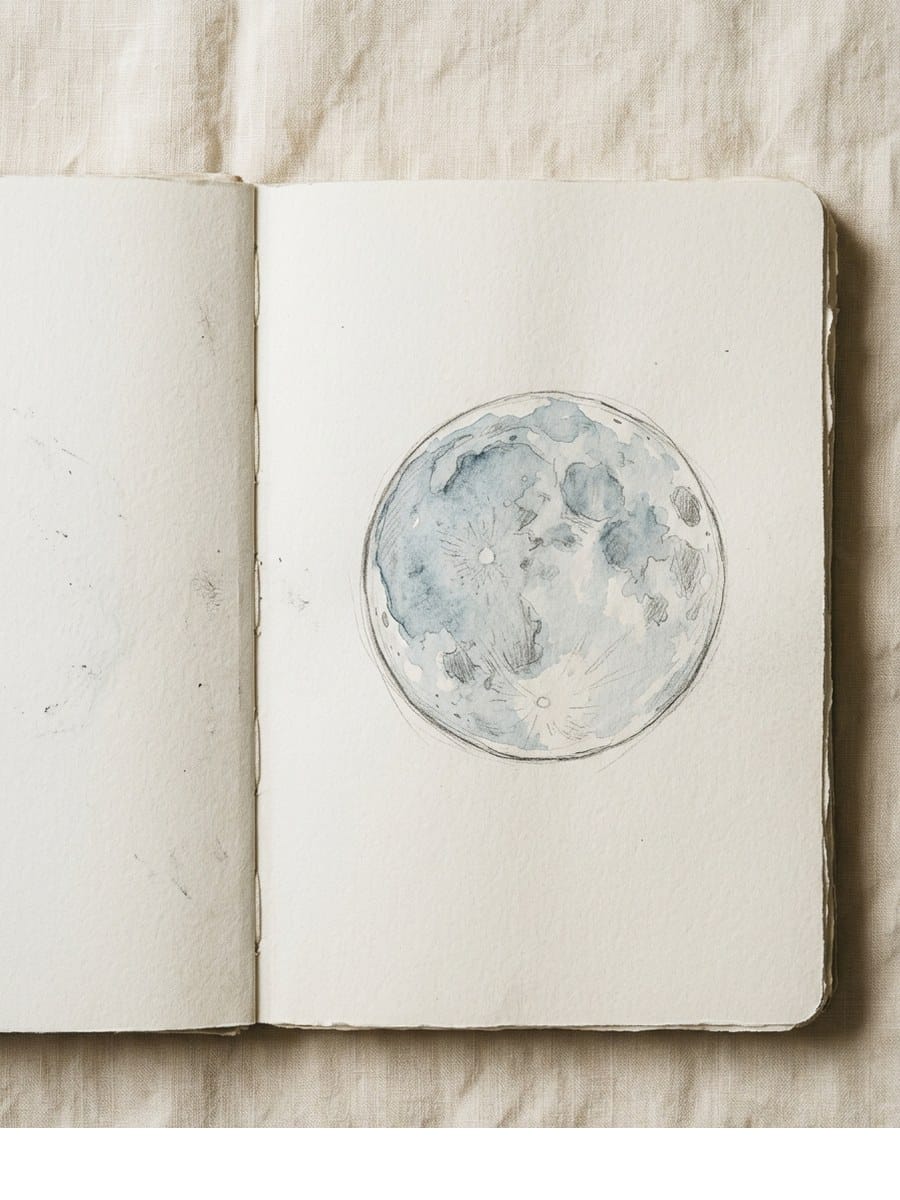 Full Moon drawing on cream sketchbook paper