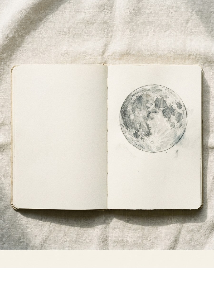 Gibbous Moon drawing on cream sketchbook paper
