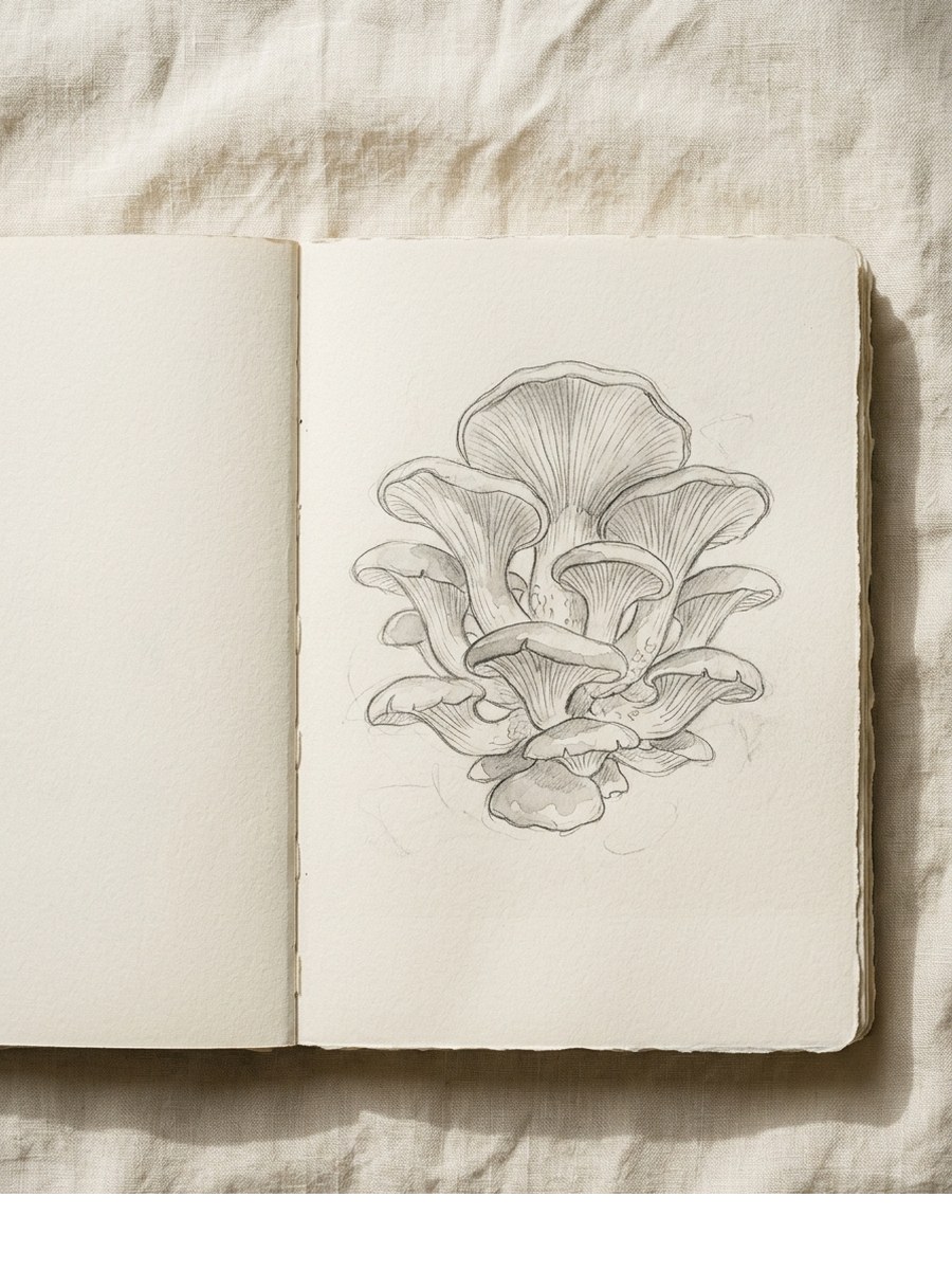 Oyster Cluster drawing on cream sketchbook paper
