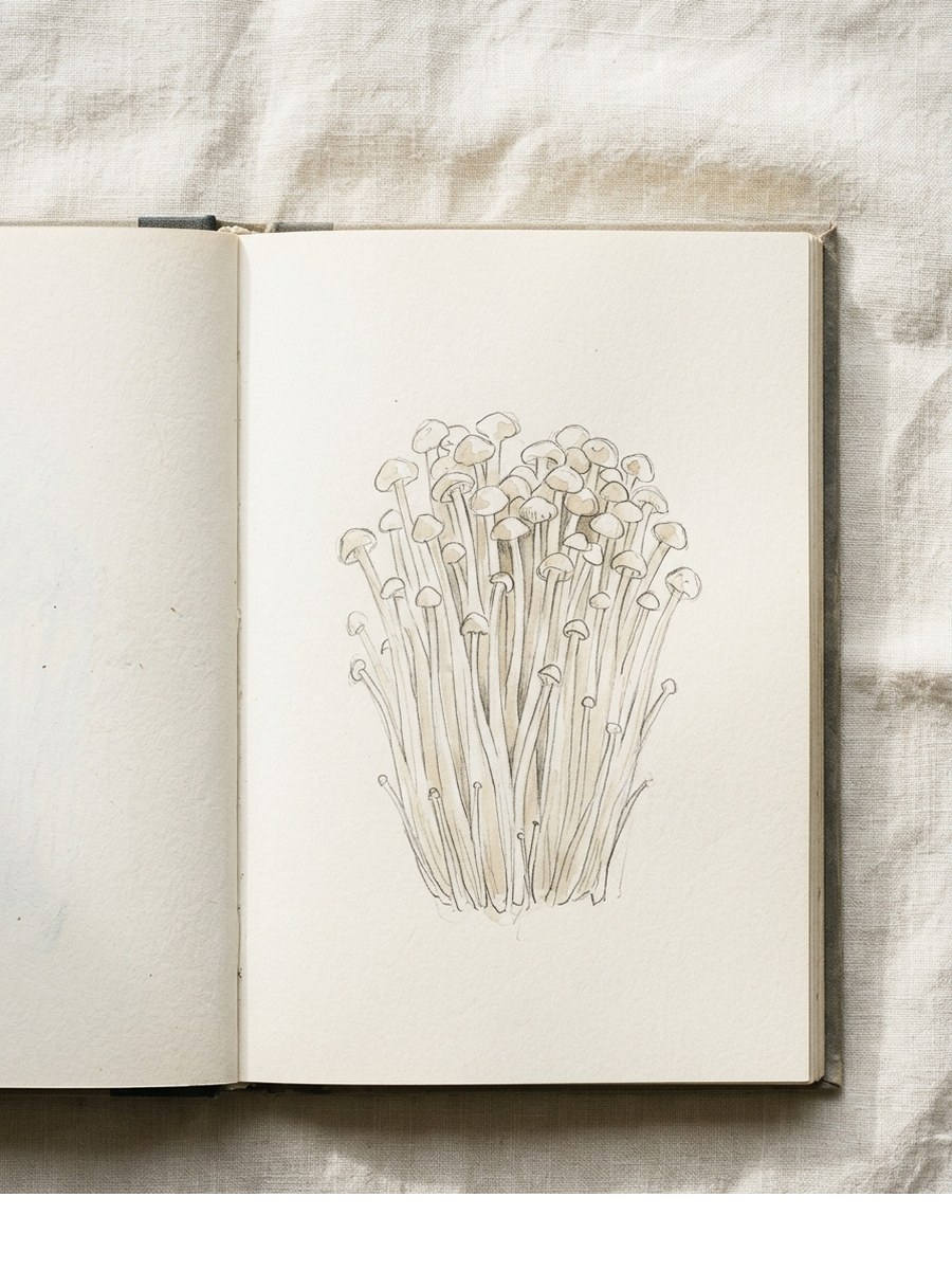 Enoki drawing on cream sketchbook paper