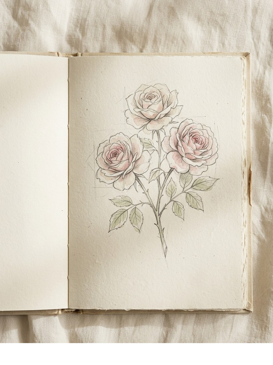 Cluster of Three drawing on cream sketchbook paper