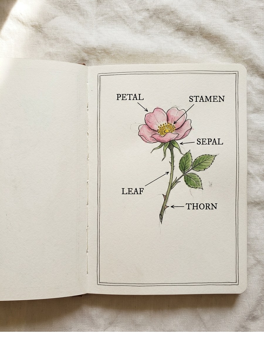 Vintage Botanical drawing on cream sketchbook paper