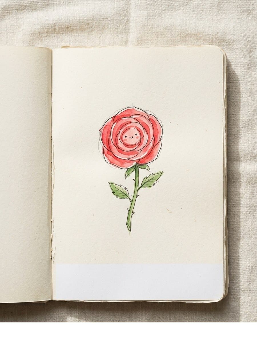 Simple Cartoon drawing on cream sketchbook paper