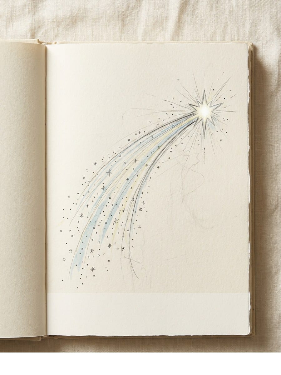 Shooting Star drawing on cream sketchbook paper