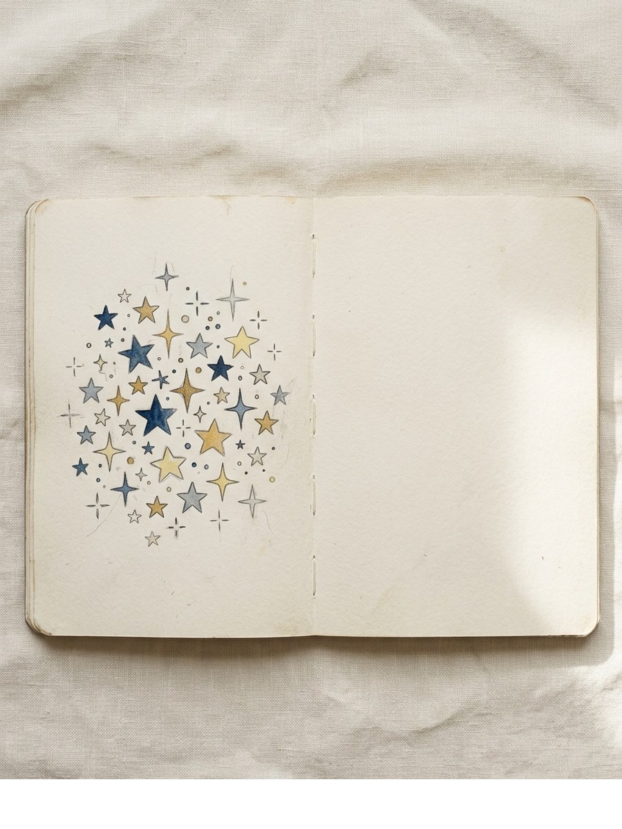 Star Cluster drawing on cream sketchbook paper
