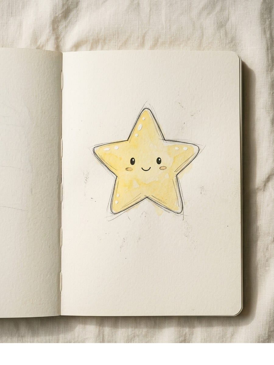 Simple Cartoon Star drawing on cream sketchbook paper