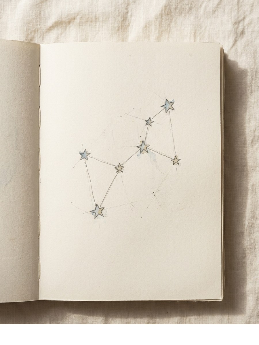 Celestial Constellation drawing on cream sketchbook paper
