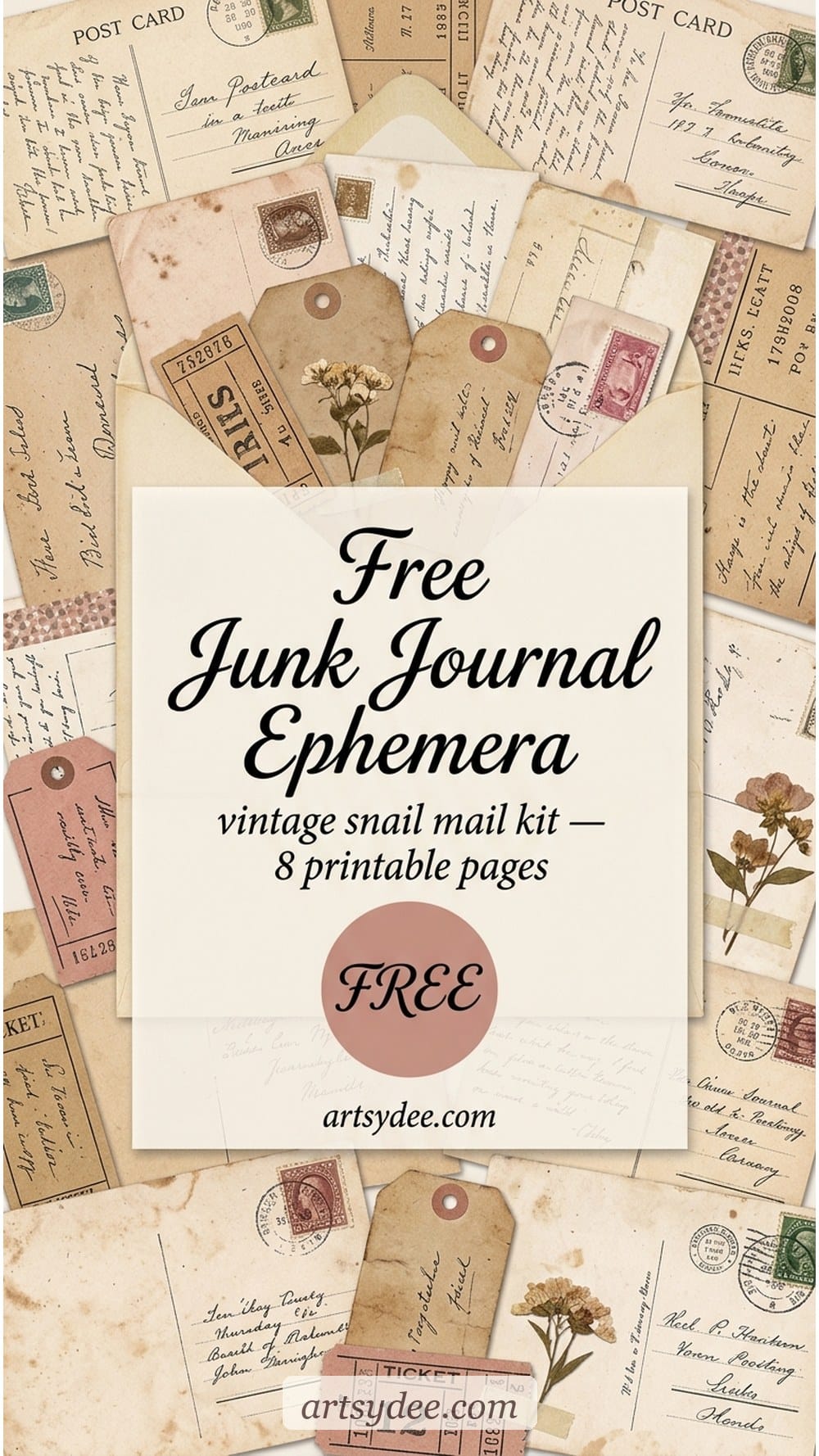 Free vintage letter printables &mdash; snail mail junk journal ephemera kit
