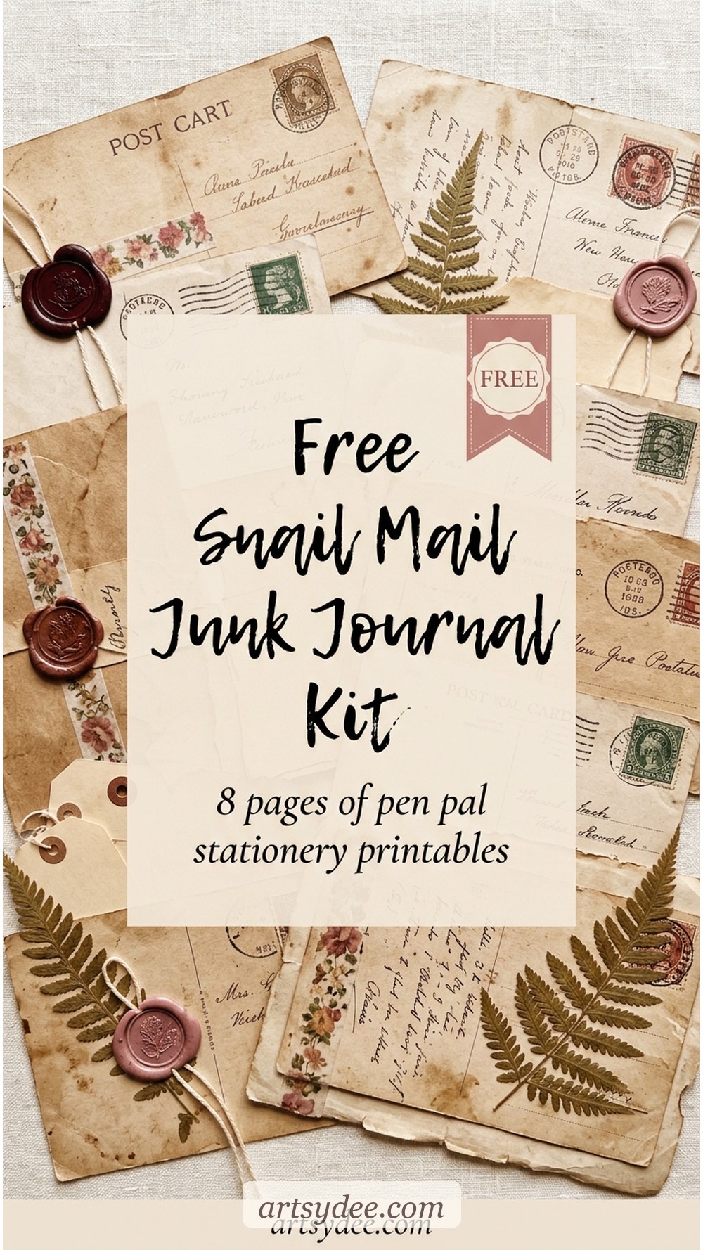Free snail mail junk journal kit &mdash; 8 pages of vintage pen pal stationery printables