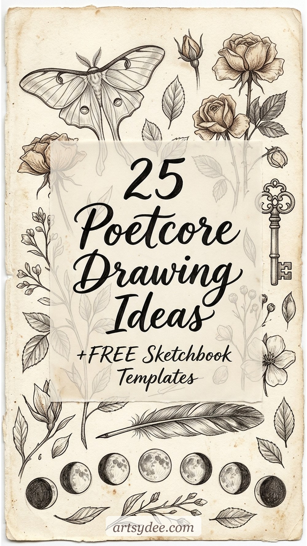 25 poetcore drawing ideas &mdash; dark romantic sketchbook prompts with free printable templates