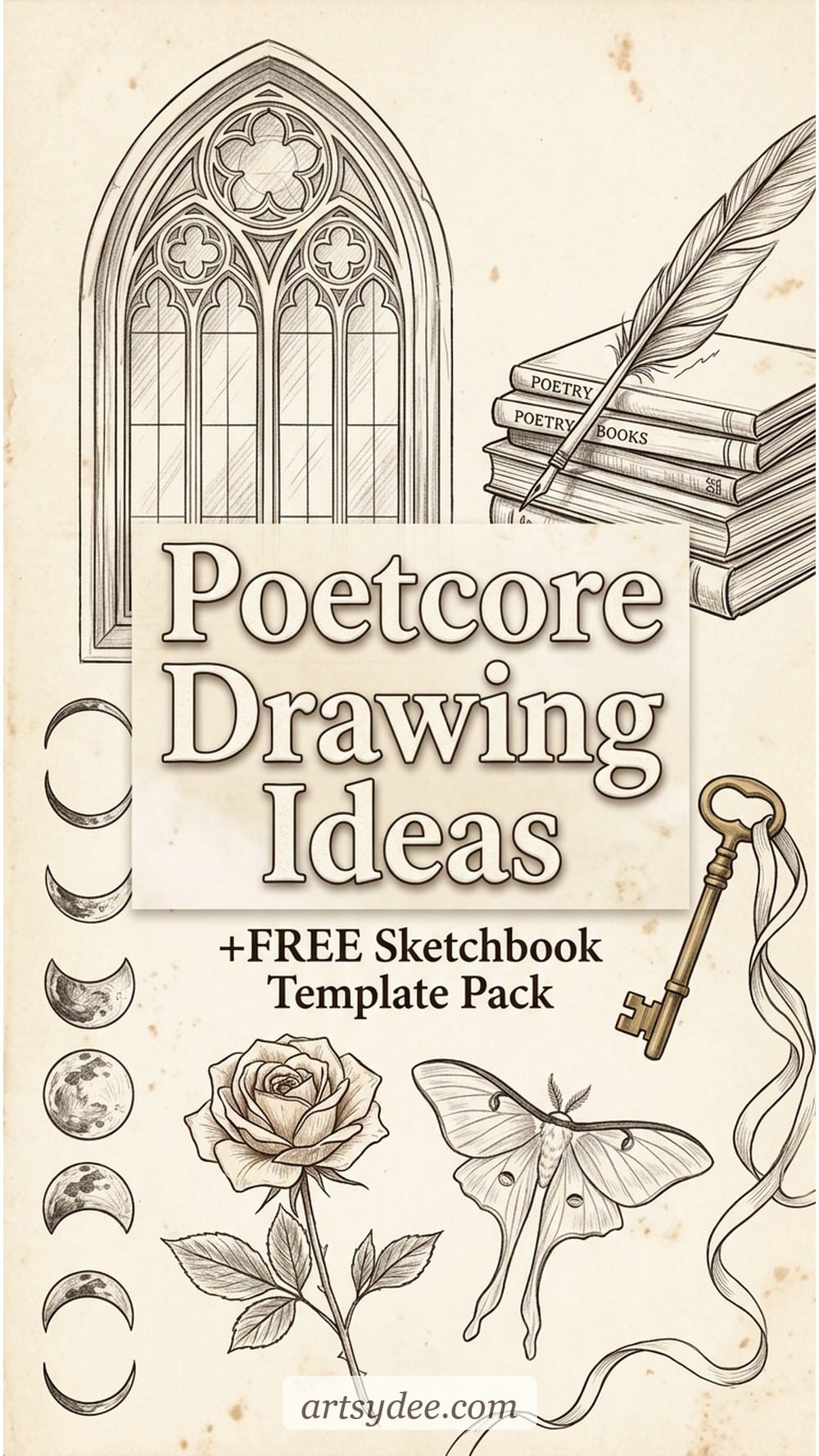 Poetcore drawing ideas &mdash; dark romantic sketchbook prompts, free printable template pack