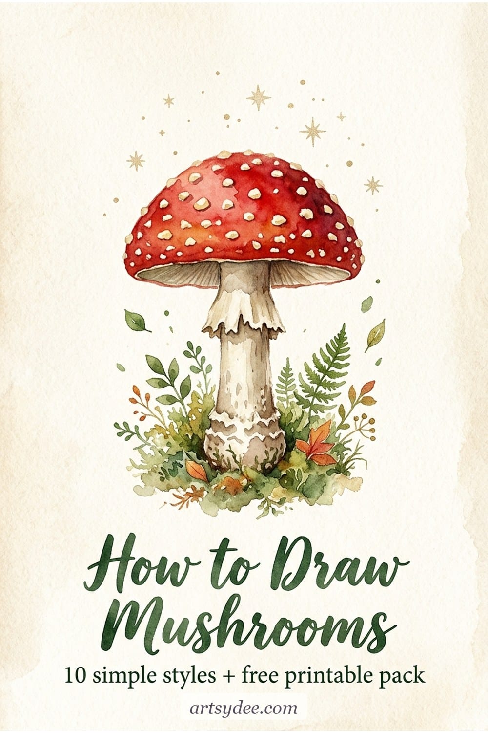 How to draw mushrooms &mdash; 10 simple mushroom drawing styles for beginners with a free printable template pack