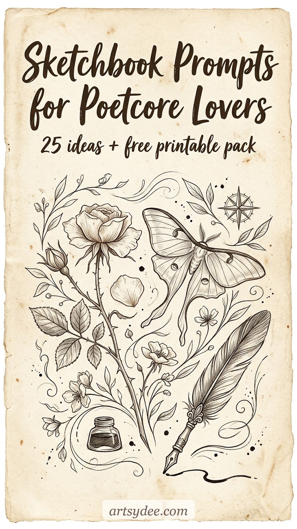 Sketchbook prompts for poetcore lovers &mdash; 25 ideas with free printable pack