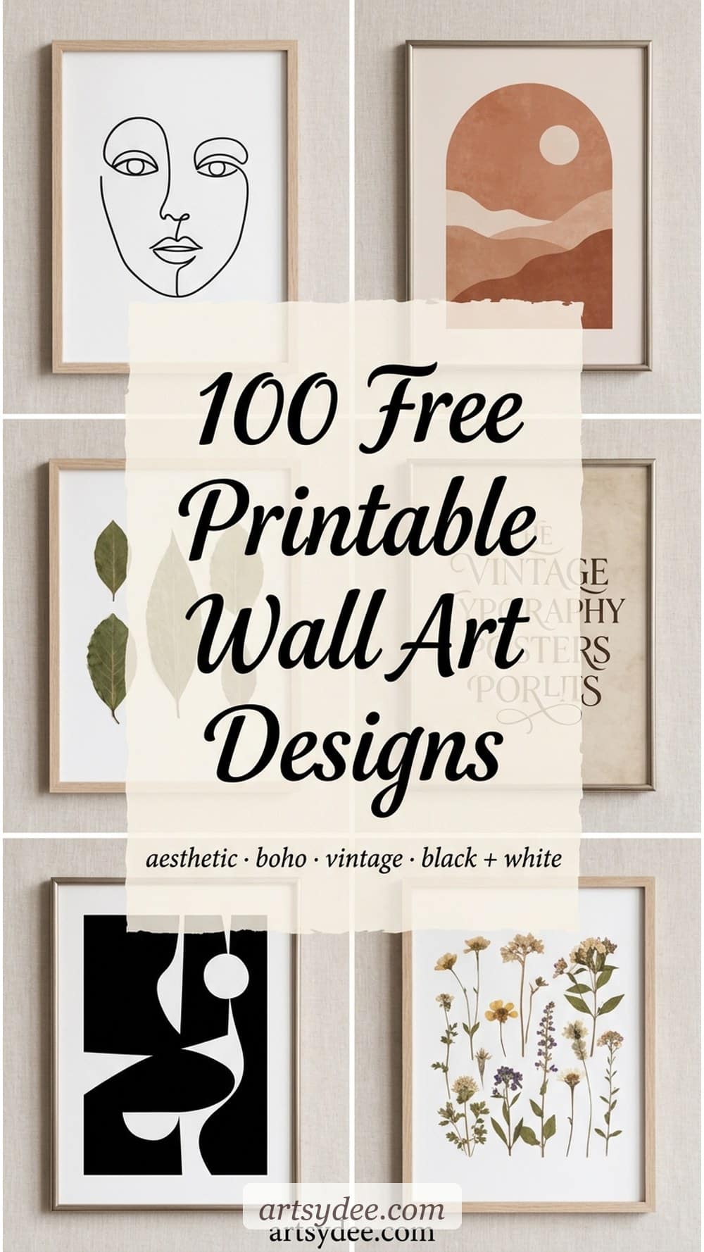 100 free printable wall art designs across aesthetic, boho, vintage and black and white styles