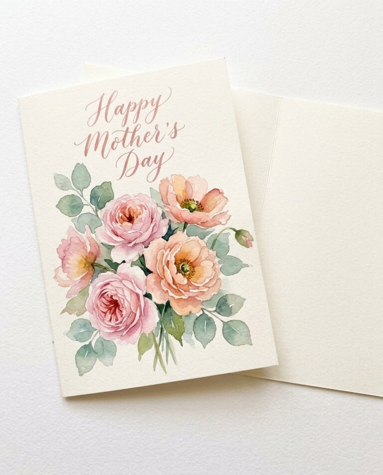 Easy watercolour Mother's Day card featured image with hand-painted rose and peony bouquet