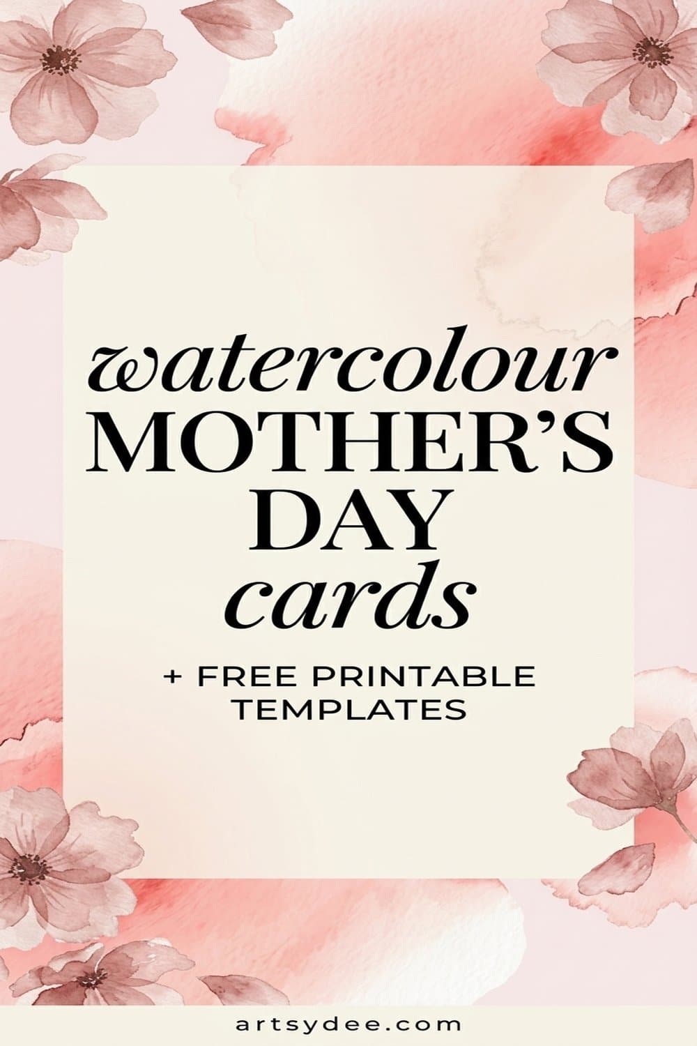 Easy watercolour Mother's Day cards Pinterest pin with soft pink wash background