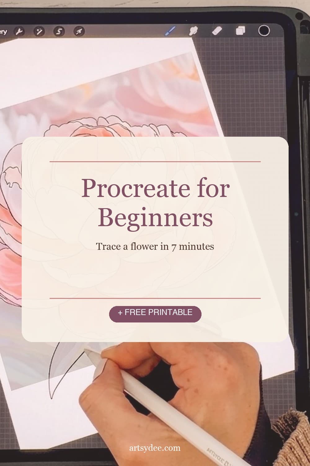 Procreate for beginners Pinterest pin &mdash; trace a flower in seven minutes with free printable