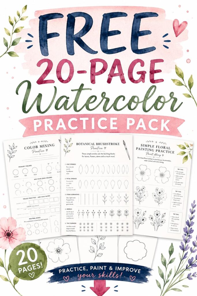 Easy watercolor practice ideas for absolute beginners with brush control exercises and free printable practice sheets