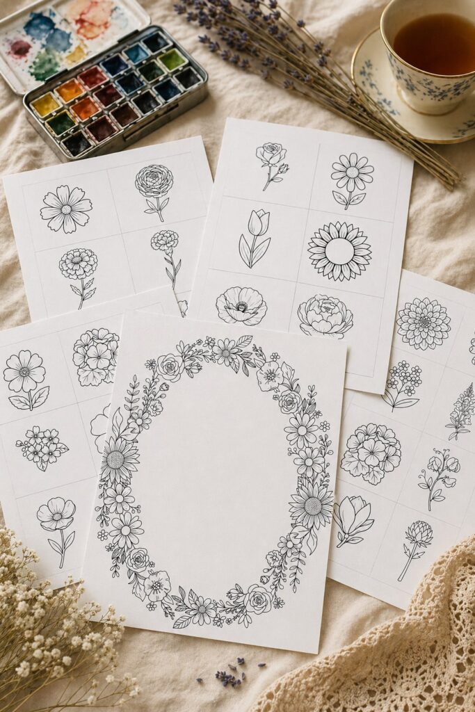 30+ Easy Flower Doodles Practice Pack (Free Printable Templates