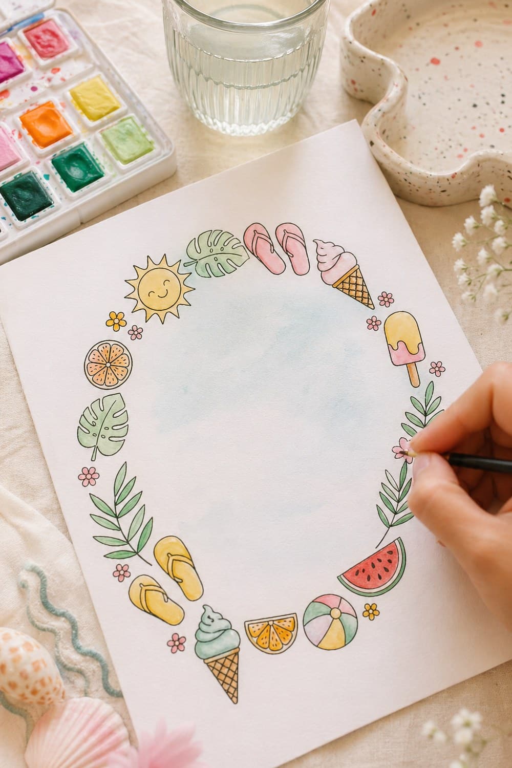 30 Easy Summer Drawing Templates for Beginners &mdash; watercolor