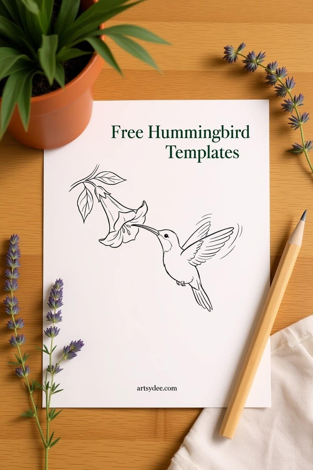 free hummingbird templates printed on a craft desk pin