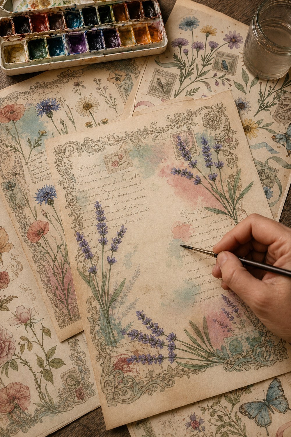 25 Vintage Summer Junk Journal Pages &mdash; watercolor