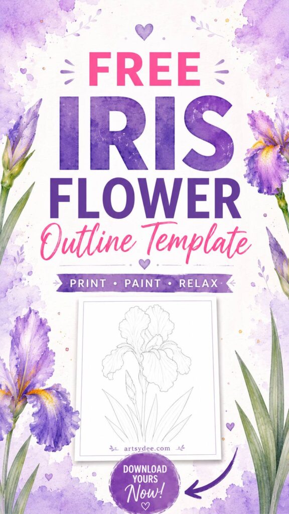 Free iris outline template for cottagecore garden watercolor &mdash; Artsydee
