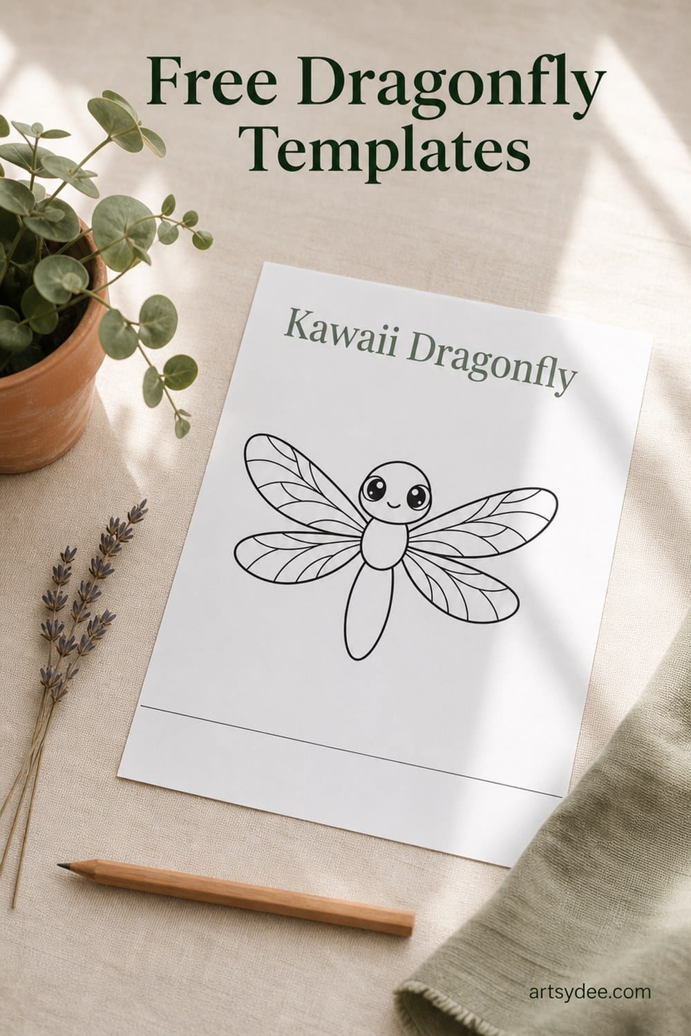 free dragonfly templates printed on a craft desk pin