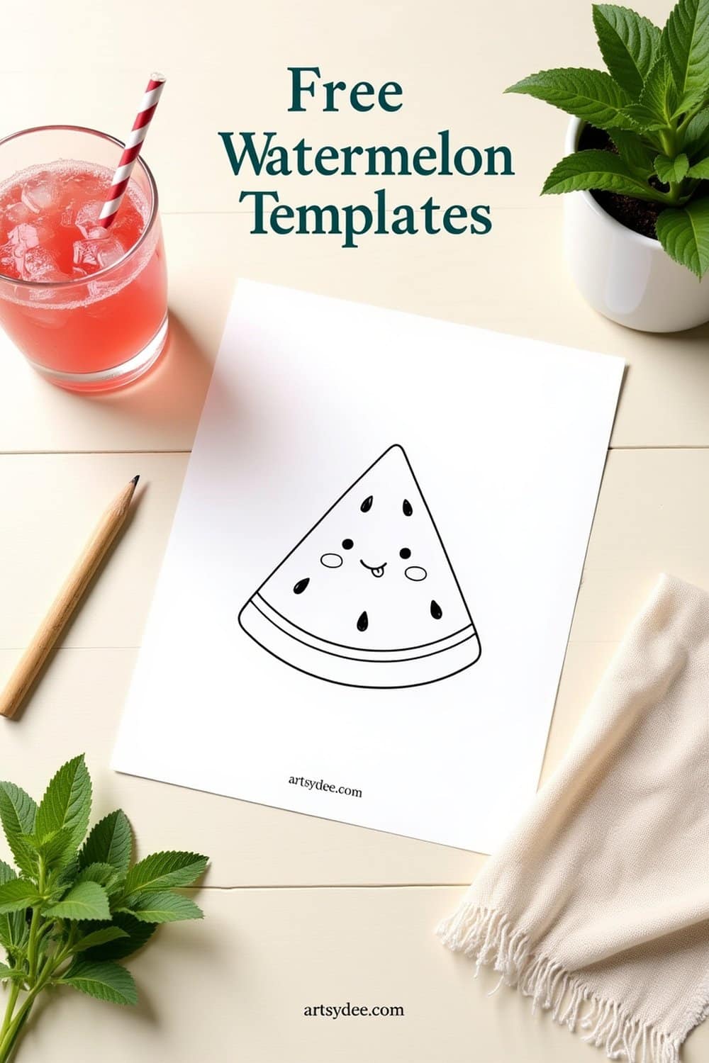 Watermelon templates in a sketchbook with watercolour