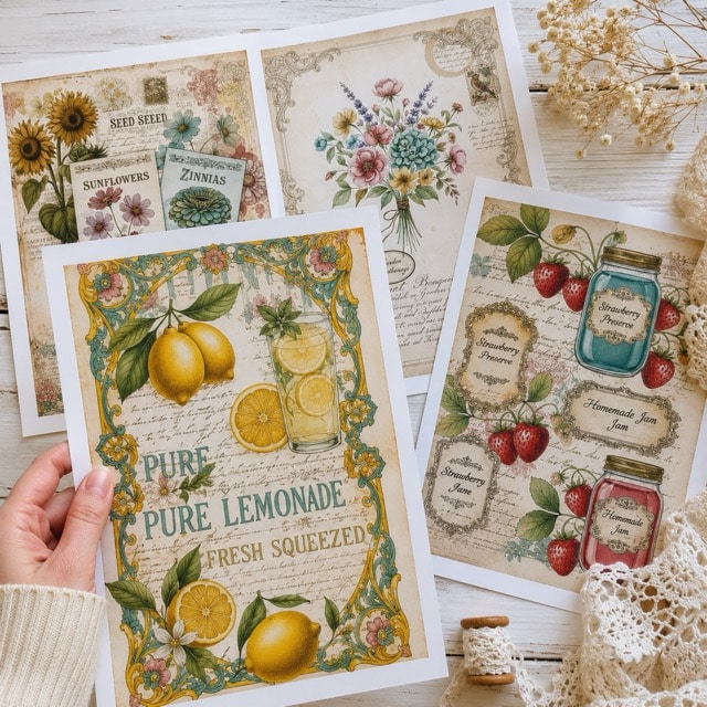 vintage summer junk journal pages