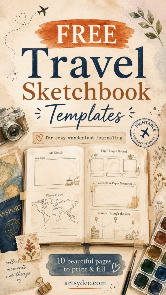 Free Travel Sketchbook Templates with eight LM pages fanned