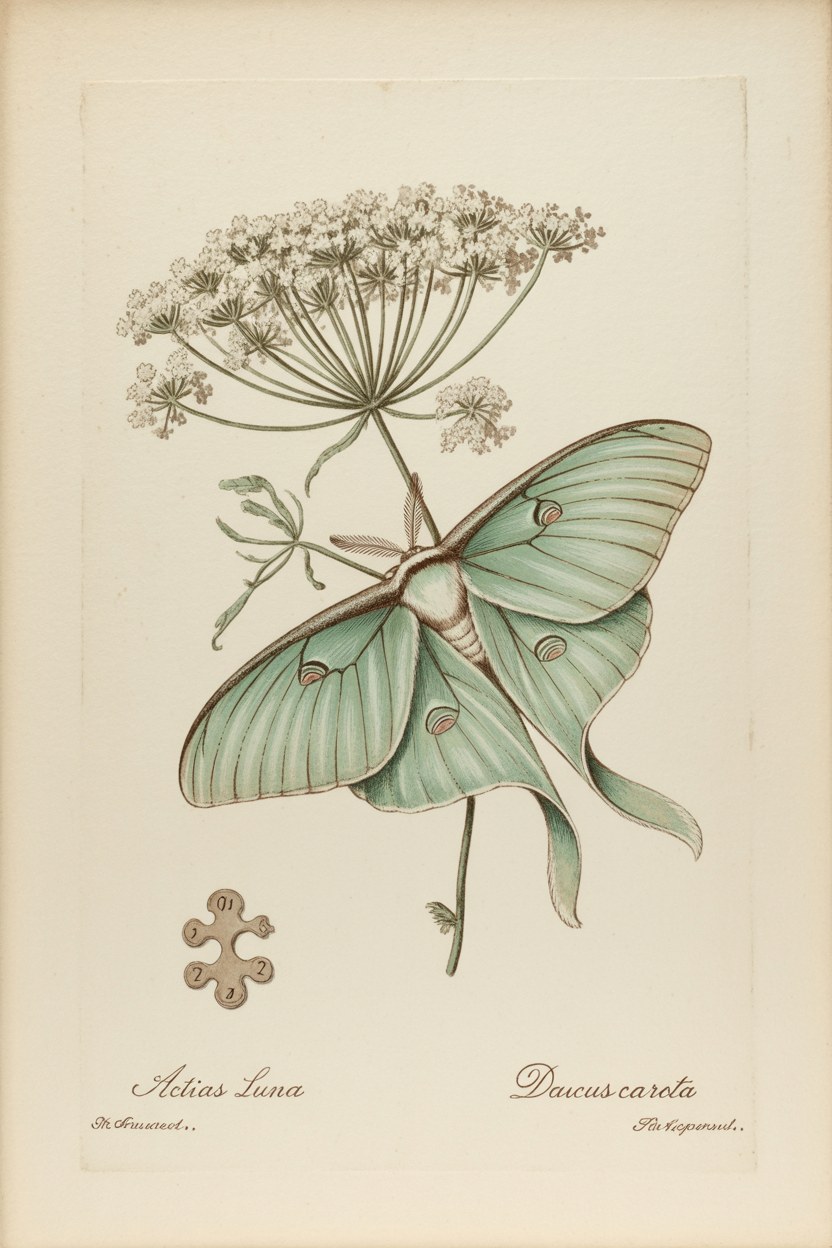 Free vintage botanical printable &mdash; luna moth natural history plate, downloadable wall art