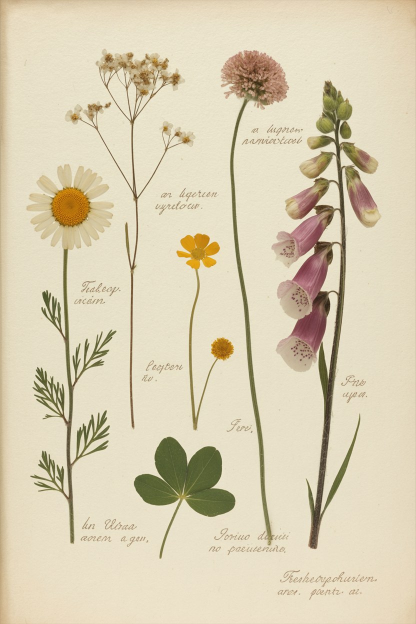 Free vintage botanical printable &mdash; pressed wildflower specimen sheet, downloadable wall art