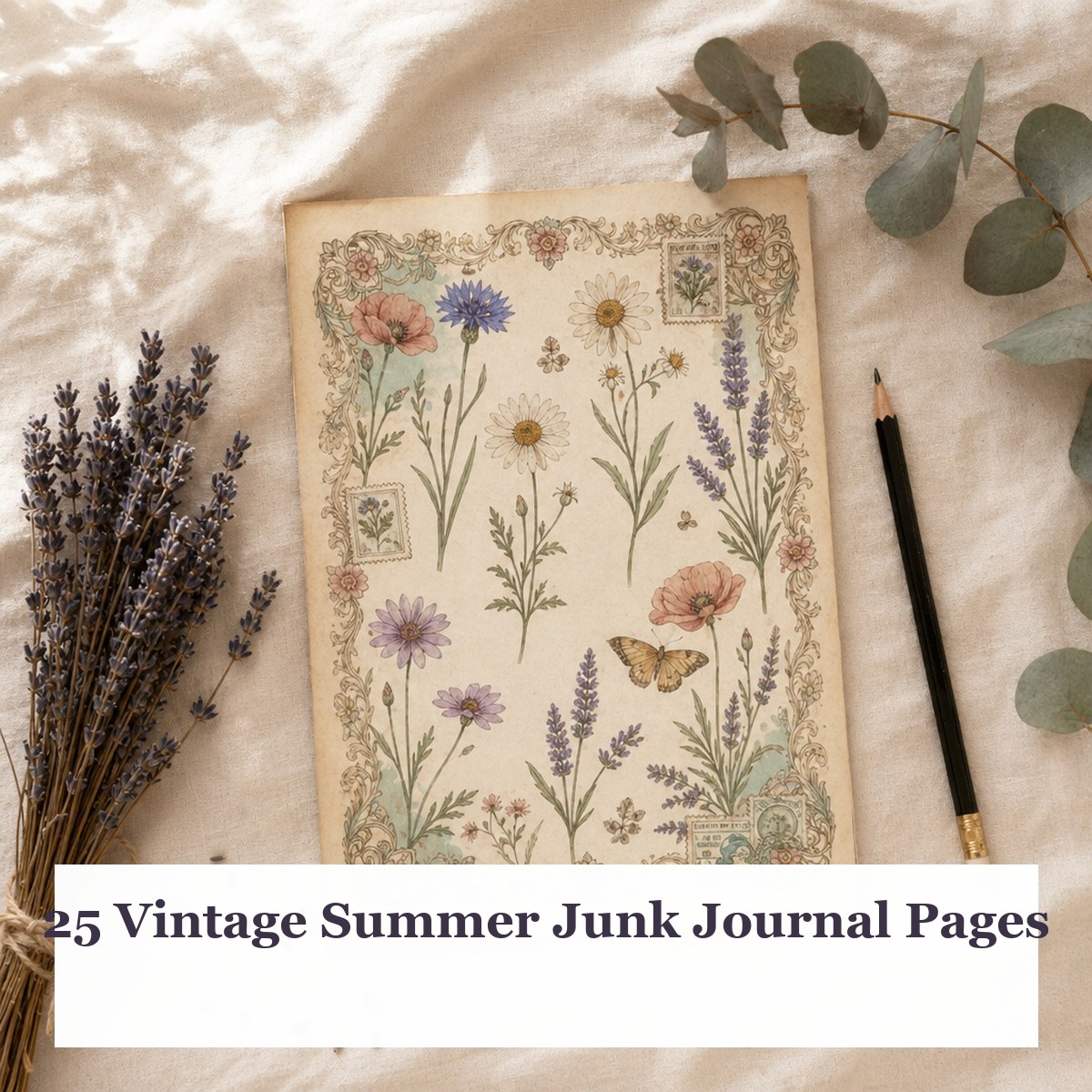 25 Vintage Summer Junk Journal Pages — featured