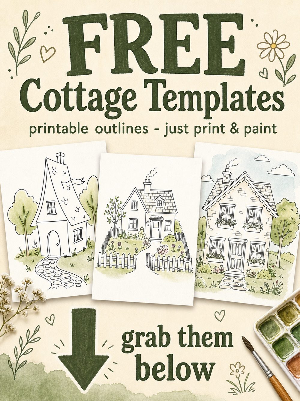 10 FREE Cozy Cottage Watercolor Templates